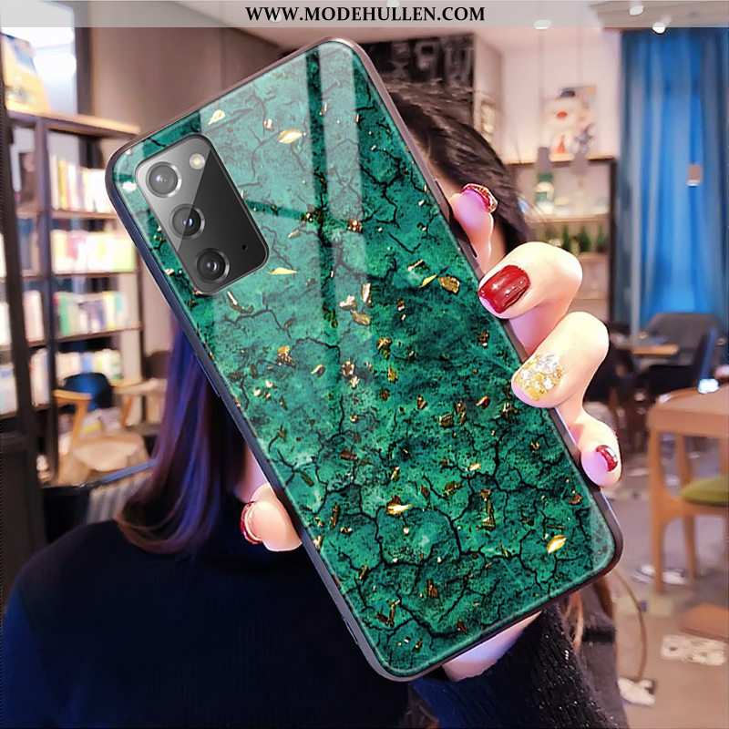 Hülle Samsung Galaxy Note20 Glas Muster Leopard Sterne Handy Grün