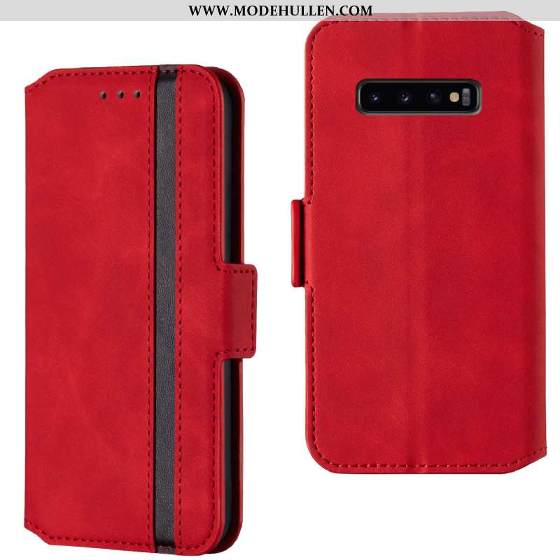 Hülle Samsung Galaxy S10+ Lederhülle Persönlichkeit Folio Rot Anti-sturz Trend Case Rote
