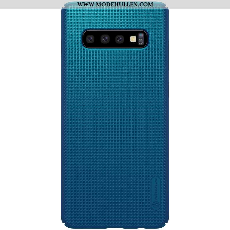 Hülle Samsung Galaxy S10+ Nubuck Schutz Blau Case Schwer Gold