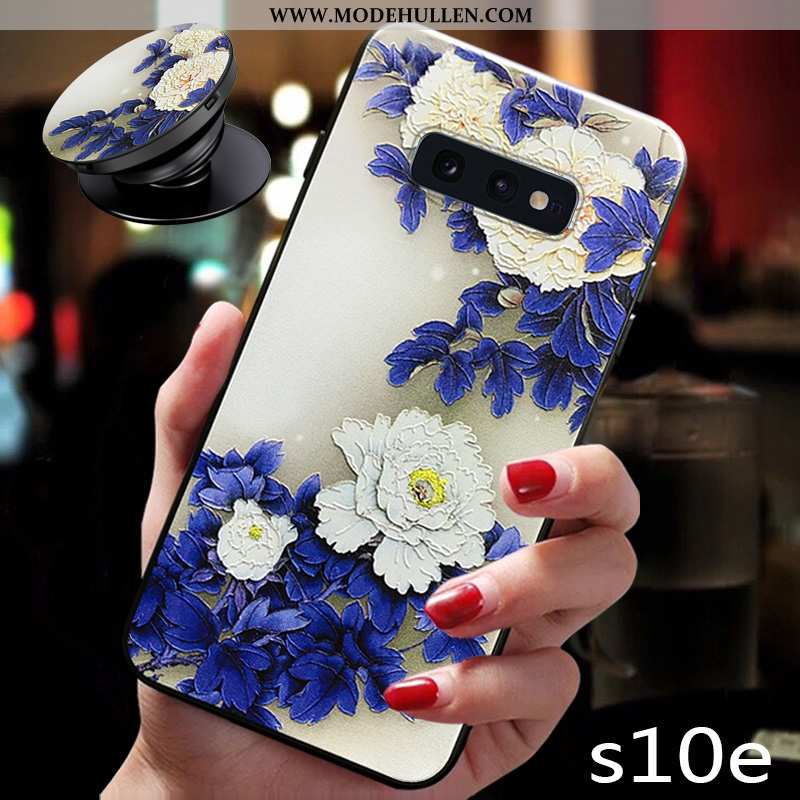 Hülle Samsung Galaxy S10e Persönlichkeit Kreativ Handy Blumen Weiche Trend Blau