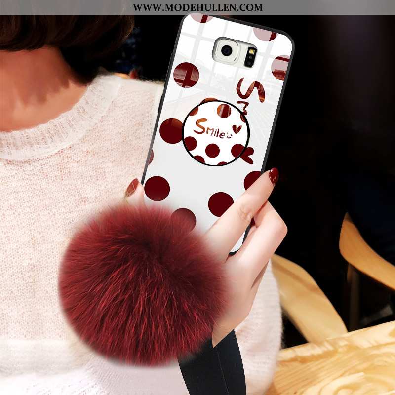 Hülle Samsung Galaxy S6 Glas Trend Sterne Handy Case Pelzball Rot Rote