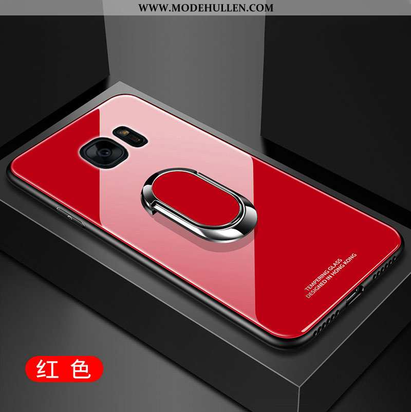 Hülle Samsung Galaxy S7 Edge Schutz Glas Handy Rot Case Rote