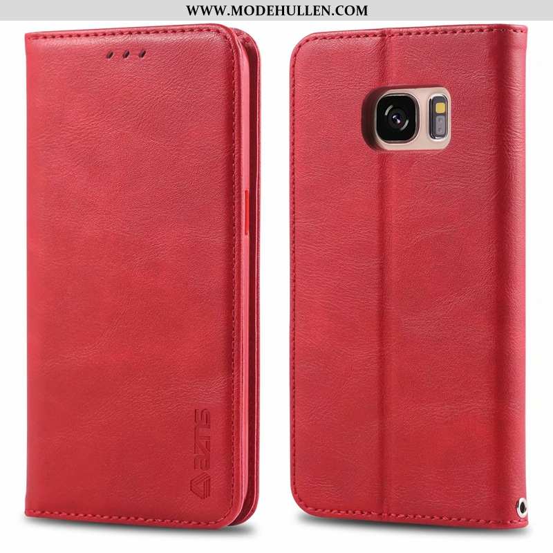Hülle Samsung Galaxy S7 Schutz Lederhülle Rot High-end Handy Anti-sturz Weiche Rote