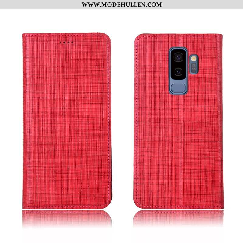 Hülle Samsung Galaxy S9+ Schutz Lederhülle Clamshell Neu Sterne Einfassung Echt Leder Rote