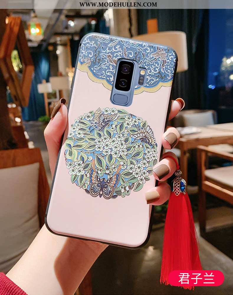Hülle Samsung Galaxy S9+ Schutz Prägung Chinesische Art Pu Blau Weiche Alles Inklusive
