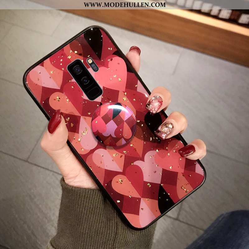 Hülle Samsung Galaxy S9+ Schutz Weiche Groß Wellenpunkt Case Rot Diamantform Rote