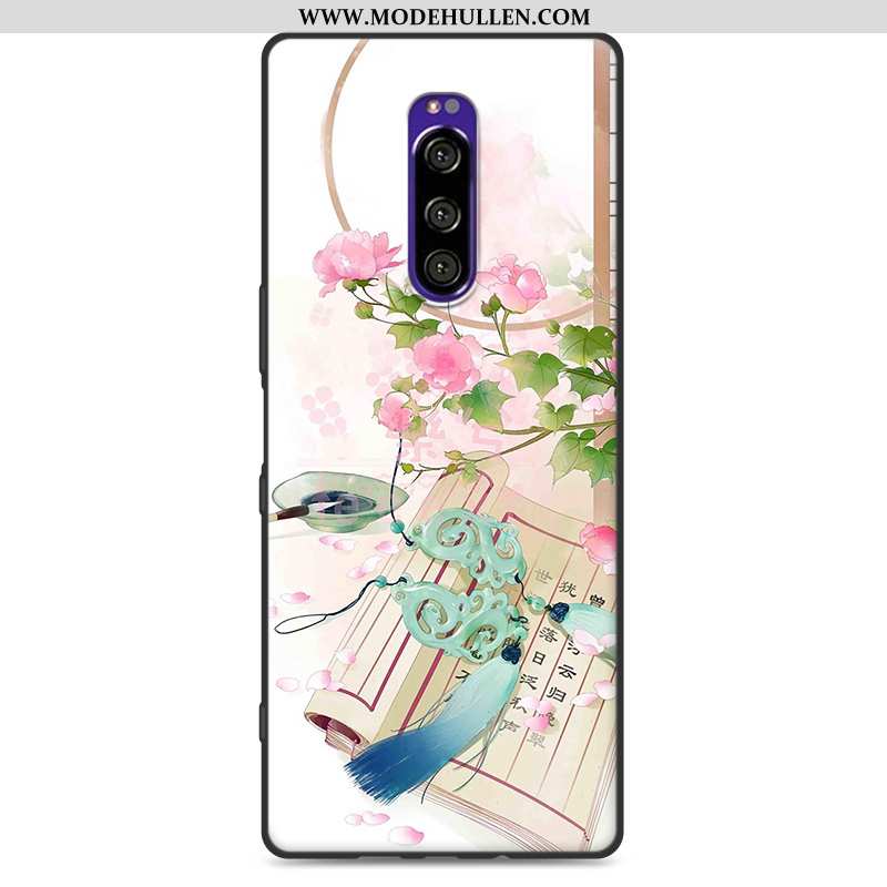 Hülle Sony Xperia 1 Schutz Nubuck Silikon Rosa Handy Weiche Chinesische Art