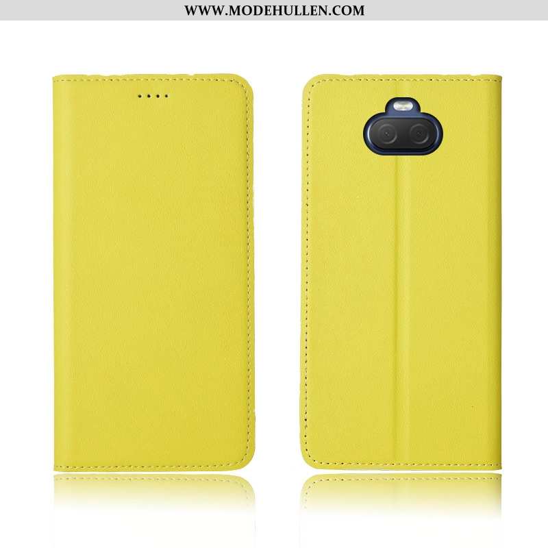 Hülle Sony Xperia 10 Silikon Schutz Case Clamshell Nubuck Einfassung Gelb Gelbe