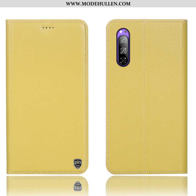 Hülle Sony Xperia 5 Schutz Echt Leder Folio Case Anti-sturz Handy Gelbe