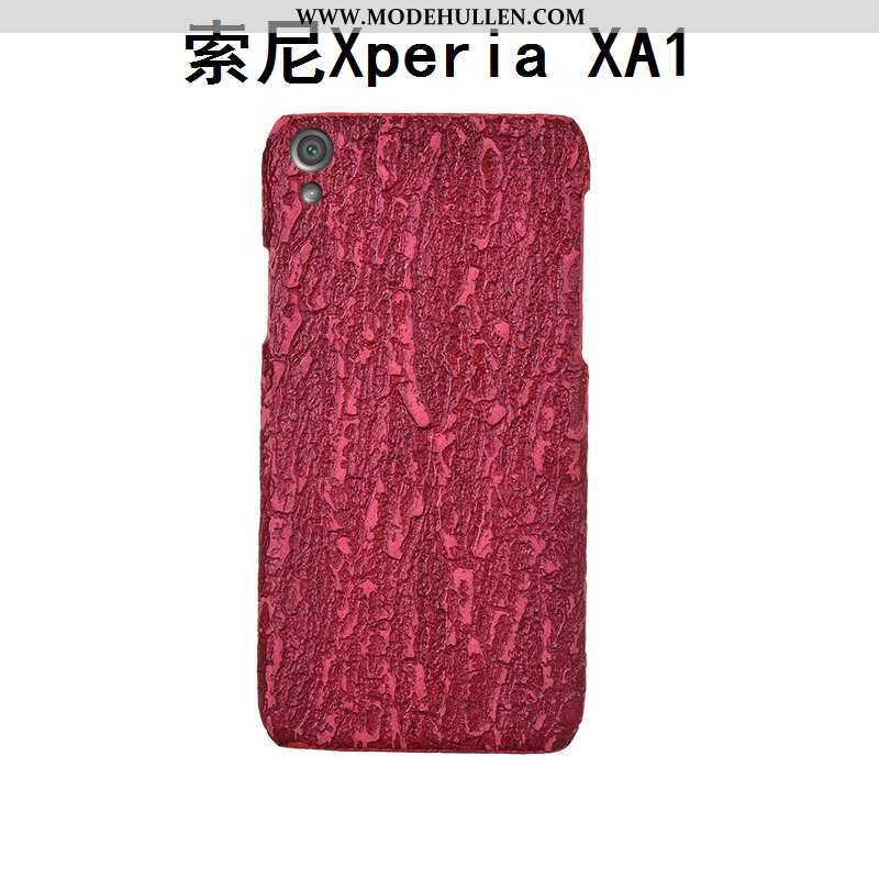 Hülle Sony Xperia Xa1 Persönlichkeit Kreativ Handy Echt Leder Schutz Angepasst Hintere Abdeckung Rot