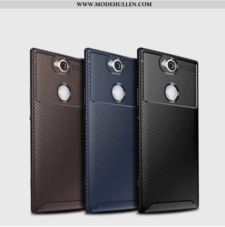 Hülle Sony Xperia Xa2 Plus Muster Silikon Anti-sturz Handy Case Faser Schwarz