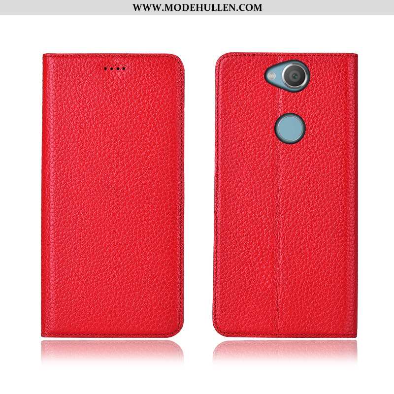 Hülle Sony Xperia Xa2 Plus Weiche Silikon Case Litchi Rot Lederhülle Handy Rote
