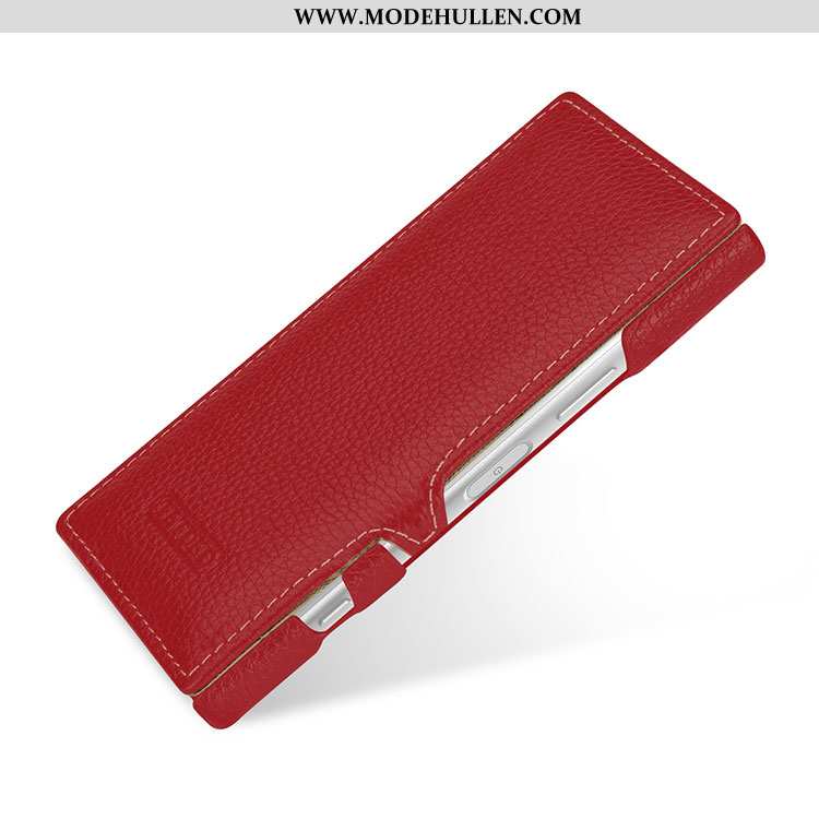 Hülle Sony Xperia Xz1 Compact Echt Leder Schutz Rot Anti-sturz Case Folio Handy Rote
