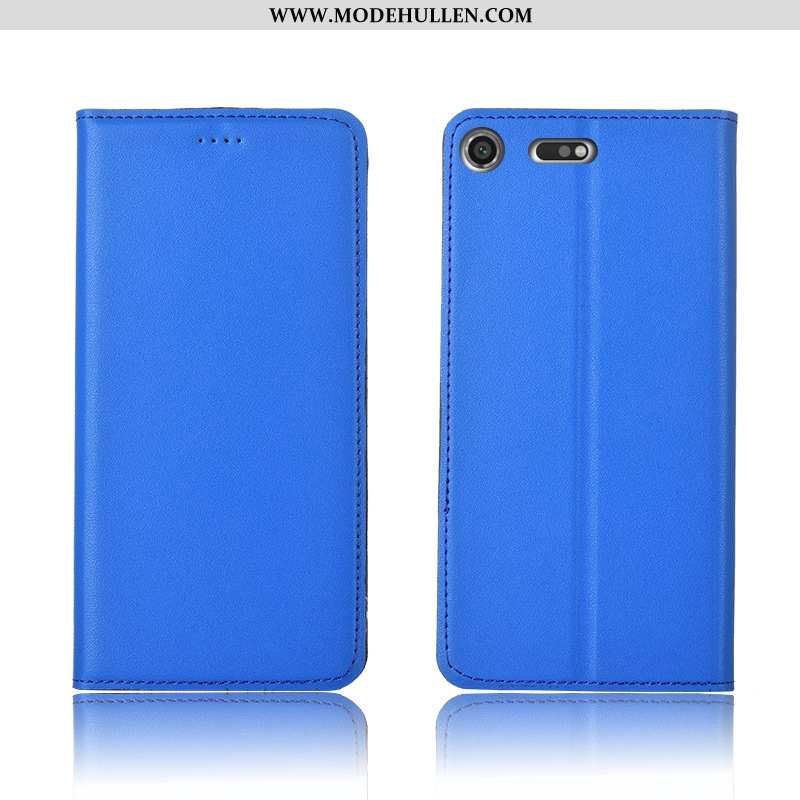 Hülle Sony Xperia Xz1 Compact Echt Leder Weiche Schutz Silikon Handy Clamshell Blau