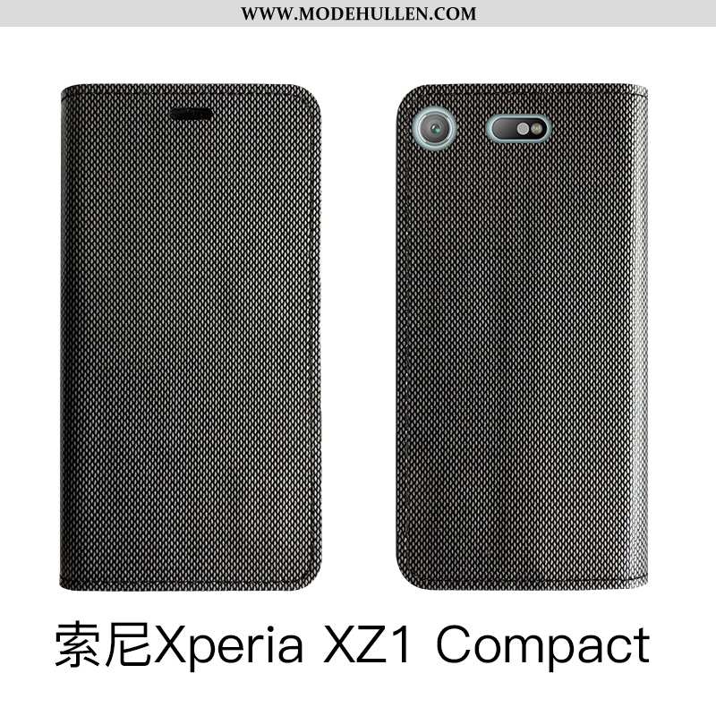 Hülle Sony Xperia Xz1 Compact Luxus Echt Leder Handy Anti-sturz Clamshell Case Schutz Schwarz