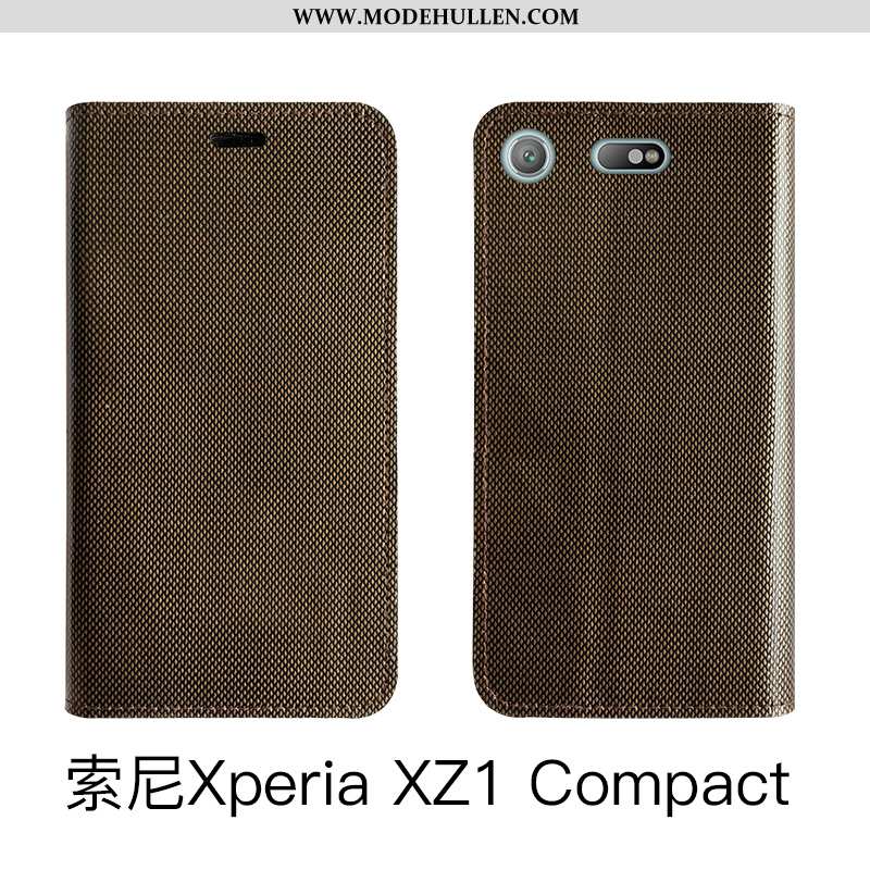 Hülle Sony Xperia Xz1 Compact Luxus Echt Leder Handy Anti-sturz Clamshell Case Schutz Schwarz