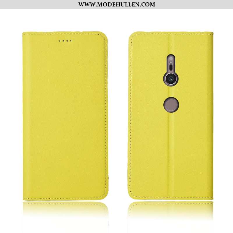 Hülle Sony Xperia Xz2 Echt Leder Weiche Case Einfassung Lederhülle Schutz Gelbe