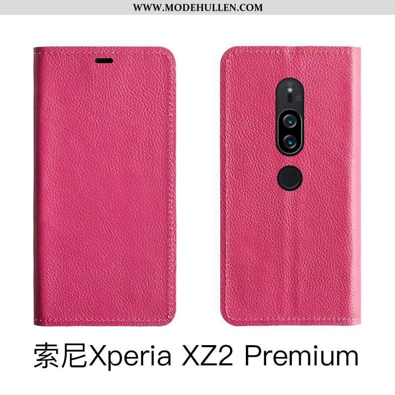 Hülle Sony Xperia Xz2 Premium Echt Leder Rot Handy Folio Rote