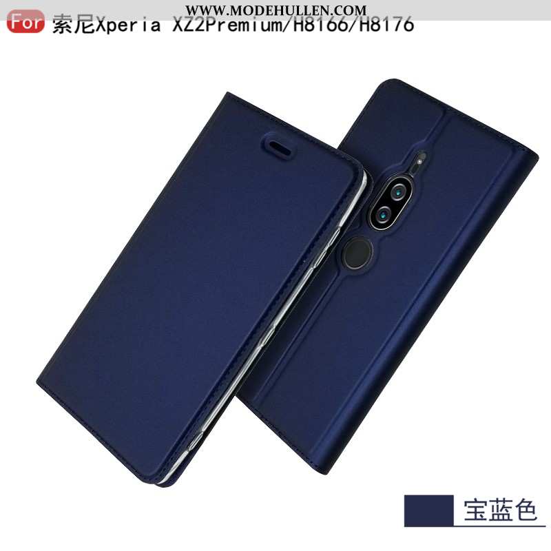 Hülle Sony Xperia Xz2 Premium Lederhülle Mode Handy Business Schutz Blau