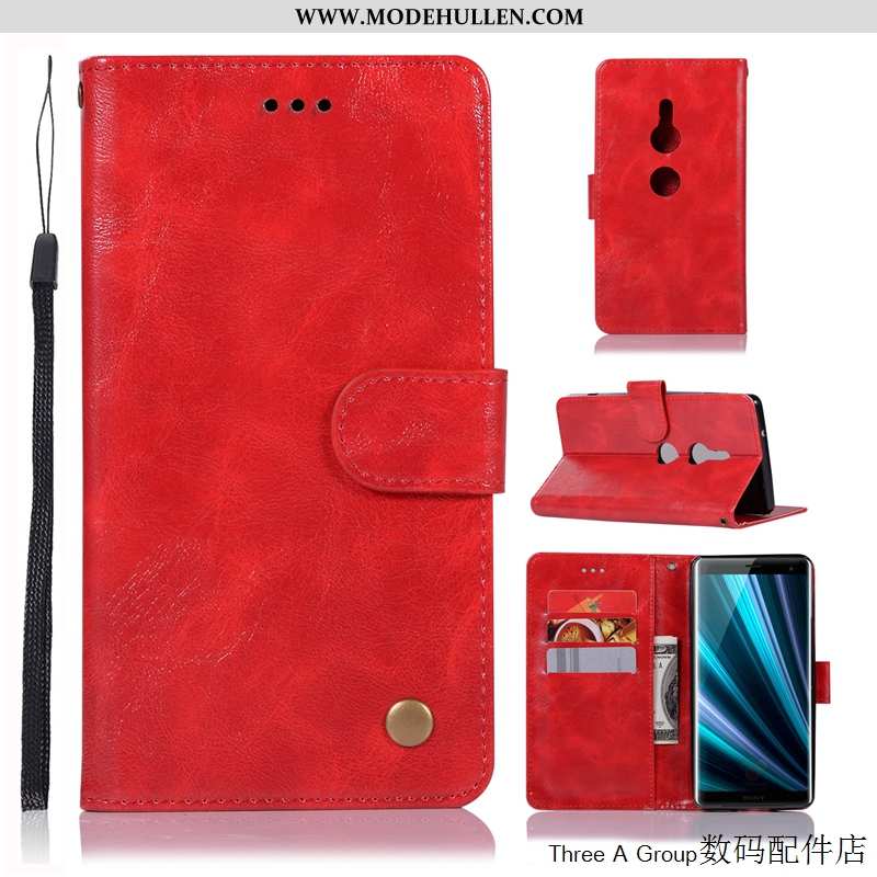 Hülle Sony Xperia Xz3 Lederhülle Schutz Clamshell Anti-sturz Einfach Handy Rote