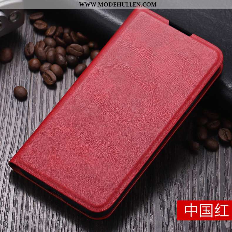 Hülle Xiaomi Mi 10 Dünne Schutz Echt Leder Halterung Folio Retro Rote