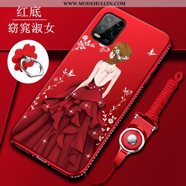 Hülle Xiaomi Mi 10 Lite Dünne Silikon Mini Persönlichkeit Netto Rot Nubuck Handy Rote