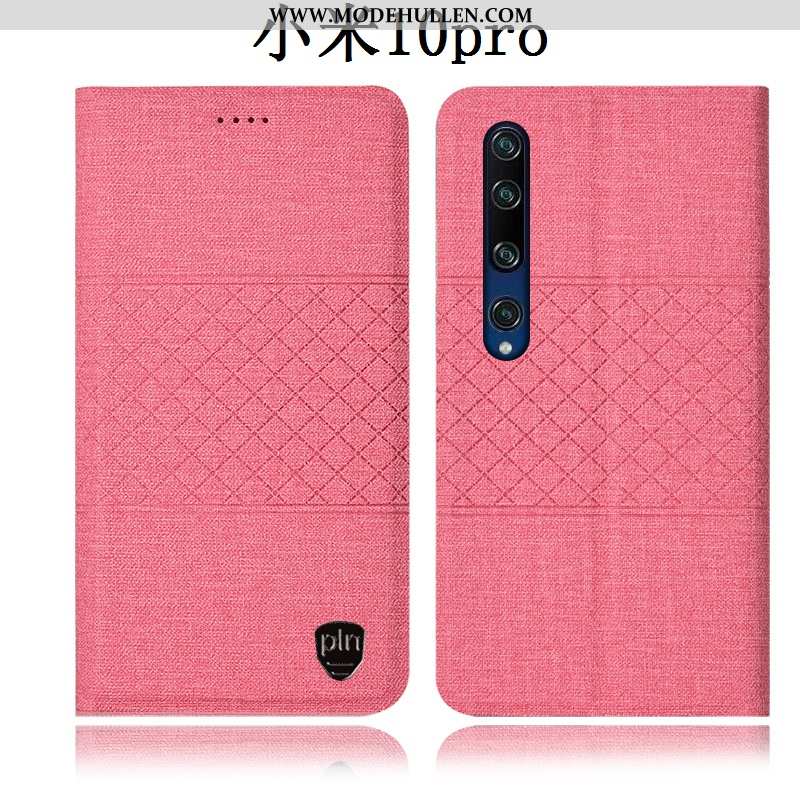 Hülle Xiaomi Mi 10 Pro Baumwolle Und Leinen Lederhülle Handy Anti-sturz Schutz Rosa Alles Inklusive