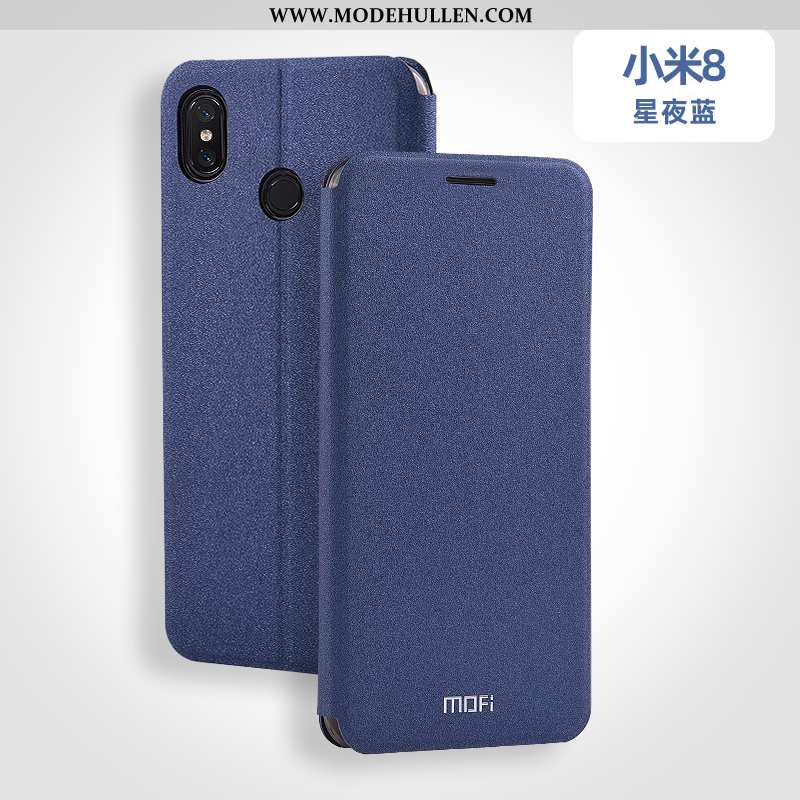Hülle Xiaomi Mi 8 Lederhülle Weiche Jugend Business Hintere Abdeckung Silikon Mini Blau