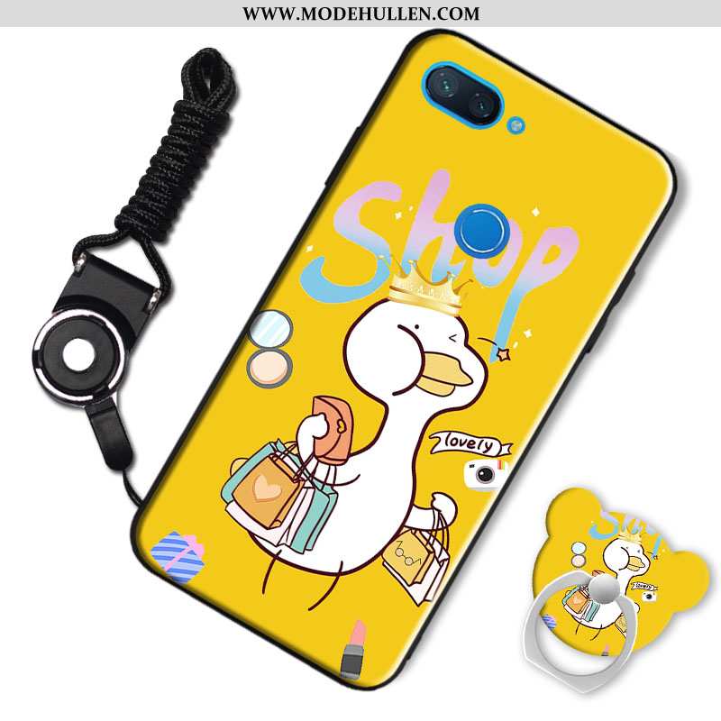 Hülle Xiaomi Mi 8 Lite Weiche Nubuck Handy Karikatur Schnalle Ring Weiß Weiße