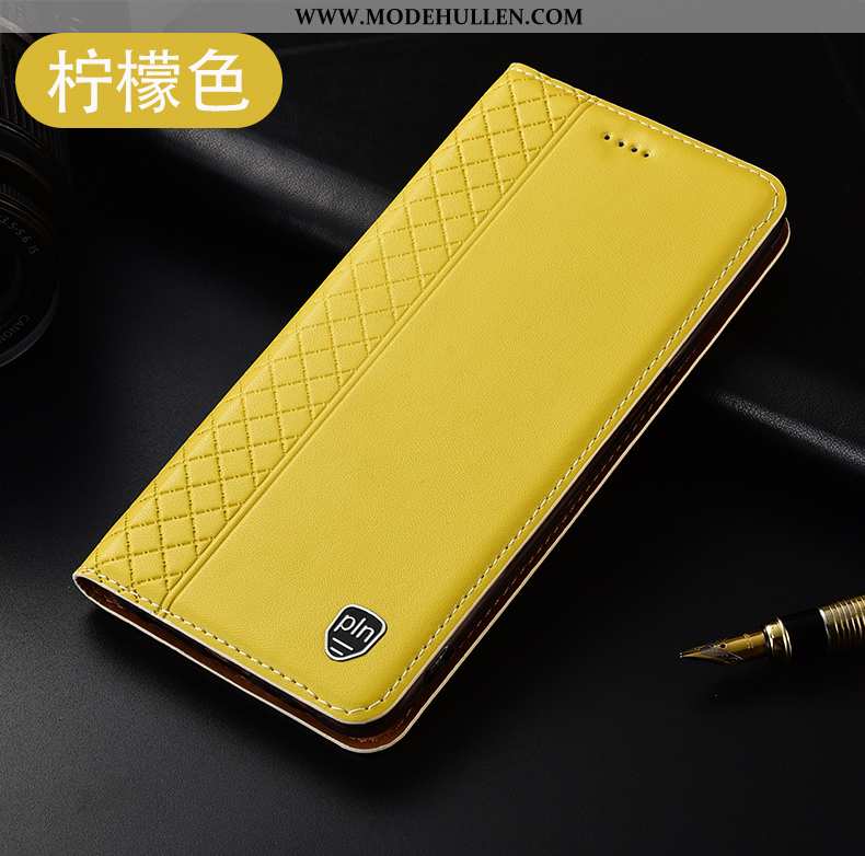 Hülle Xiaomi Mi 8 Pro Echt Leder Muster Gelb Handy Anti-sturz Kariert Gelbe