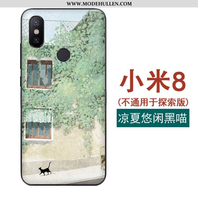 Hülle Xiaomi Mi 8 Prägung Muster Wind Licht Katzen Weiche Grün