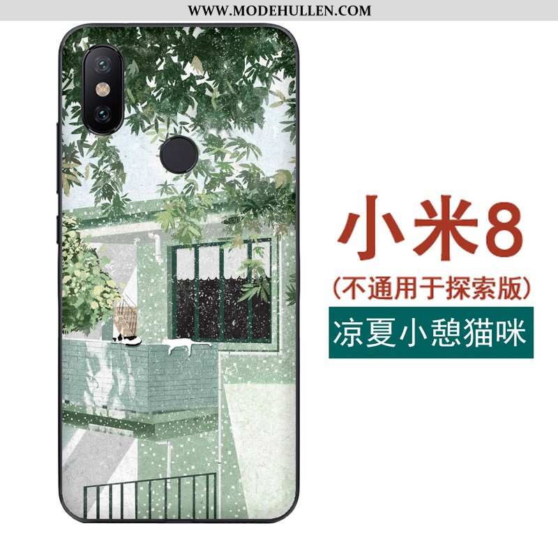 Hülle Xiaomi Mi 8 Prägung Muster Wind Licht Katzen Weiche Grün