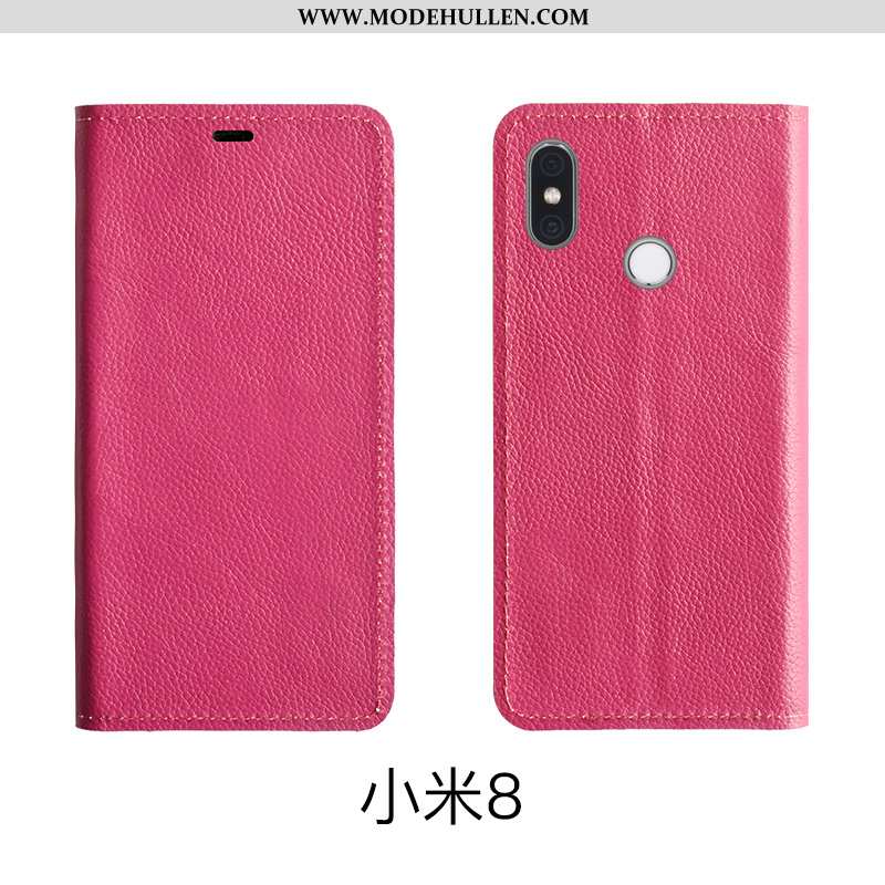 Hülle Xiaomi Mi 8 Schutz Lederhülle Muster Echt Leder Leder Rot Mini Rosa