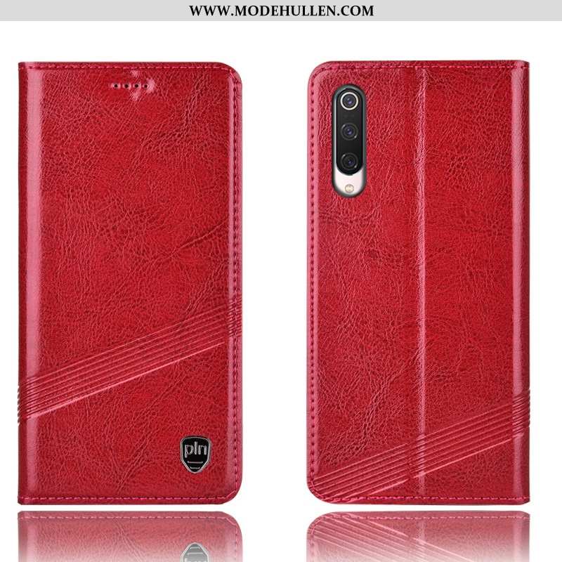 Hülle Xiaomi Mi 9 Lite Schutz Lederhülle Schwarz Alles Inklusive Handy Anti-sturz Rot