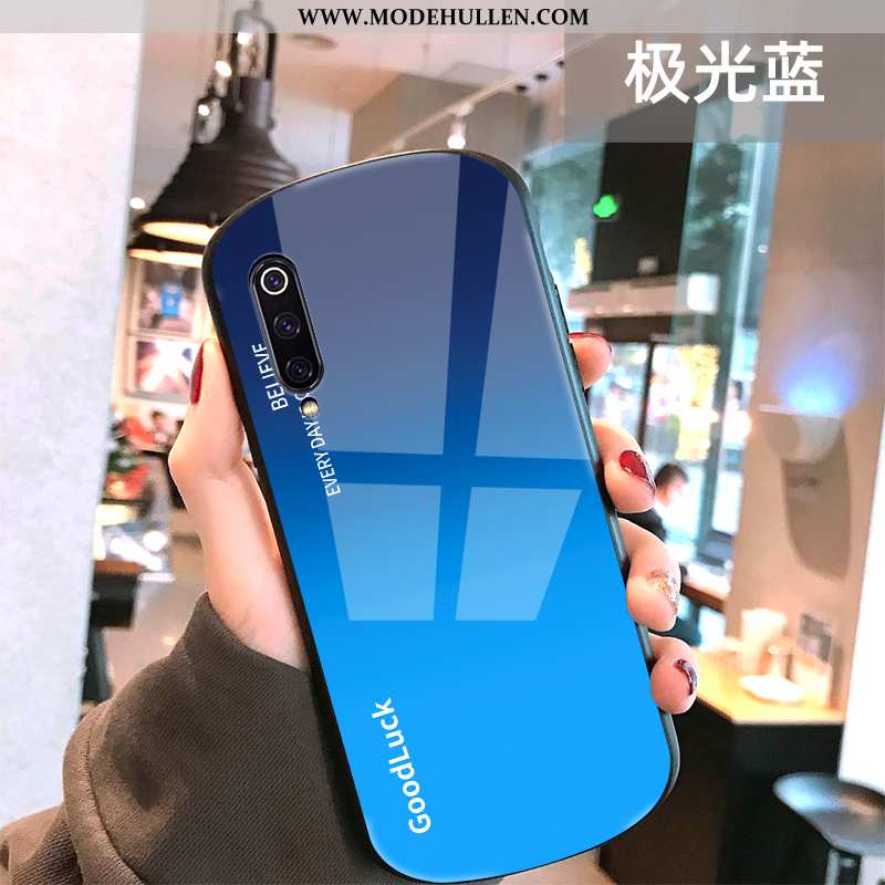 Hülle Xiaomi Mi 9 Mode Persönlichkeit Einfassung Glas Netto Rot Handy Schutz Blau