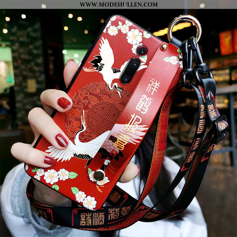 Hülle Xiaomi Mi 9t Pro Schutz Hängende Verzierungen Rot Kran Chinesische Art Weiche Lila
