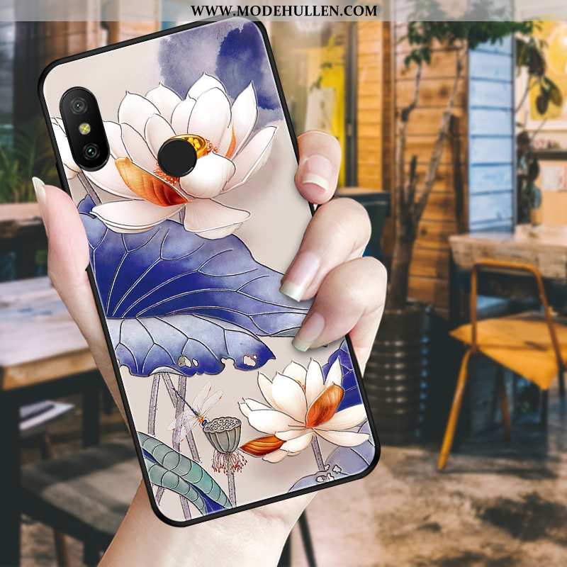 Hülle Xiaomi Mi A2 Lite Weiche Schutz Prägung Case Blumen Nubuck Blau