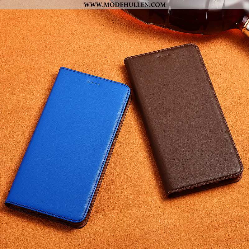 Hülle Xiaomi Mi Mix 3 Weiche Silikon Mini Handy Lederhülle Echt Leder Clamshell Blau