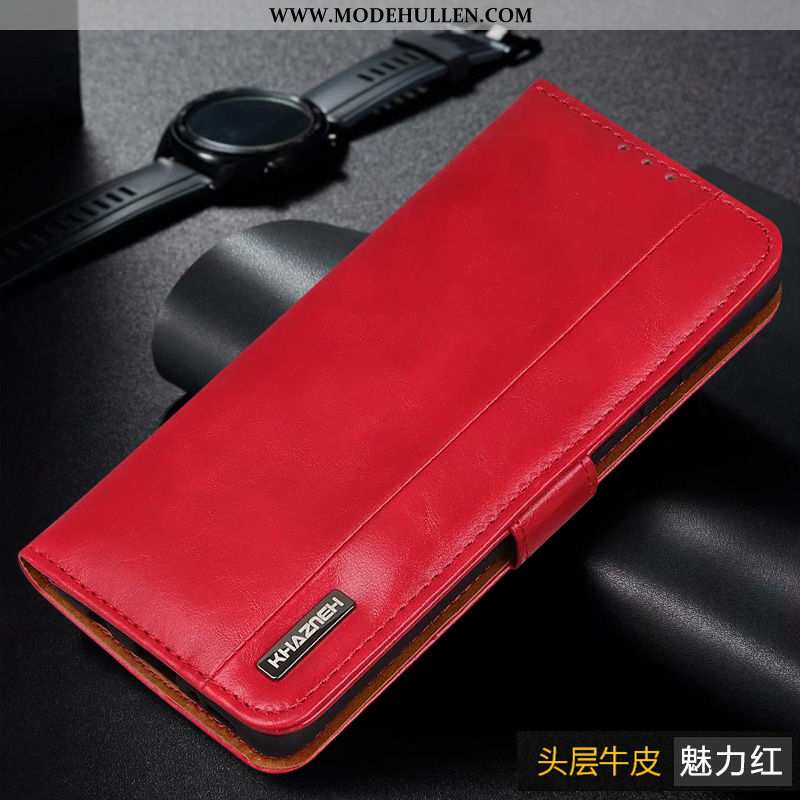 Hülle Xiaomi Mi Note 10 Lite Lederhülle Echt Leder Folio Handy Mini Rot Rote