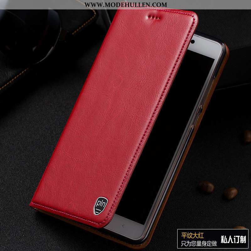 Hülle Xiaomi Redmi 5 Schutz Lederhülle Echt Leder Muster Case Rot Hoch Braun