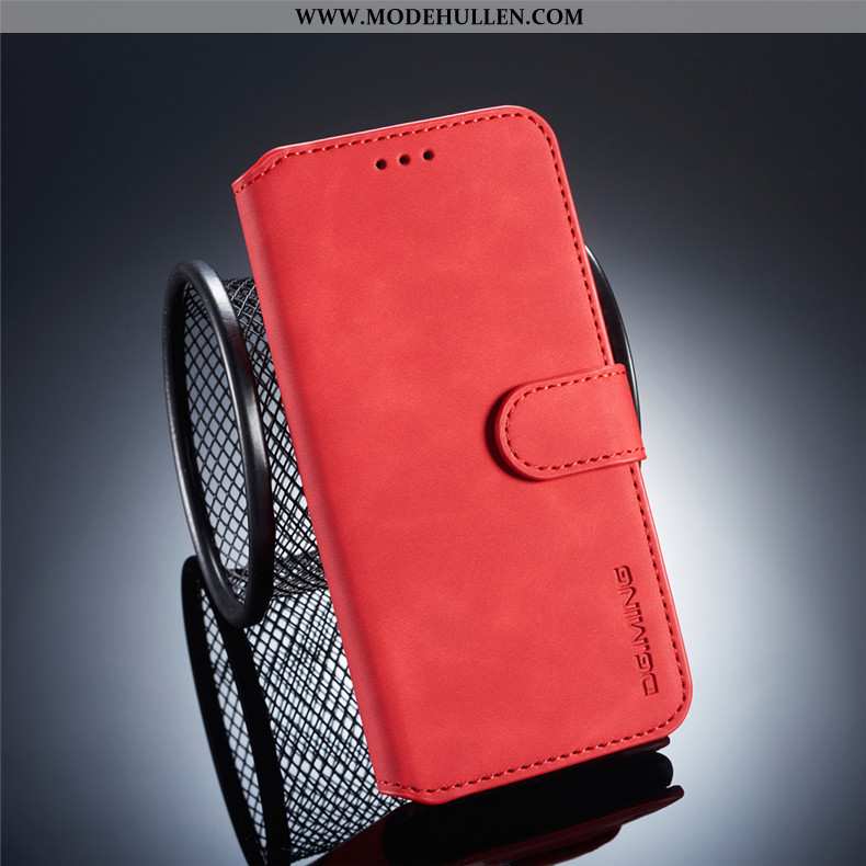 Hülle Xiaomi Redmi 6 Lederhülle Nubuck Clamshell Rot Karte Schnalle Braun