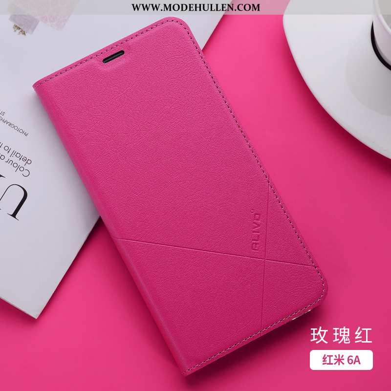 Hülle Xiaomi Redmi 6a Schutz Lederhülle Case Clamshell Kreativ Rot Handy Rosa