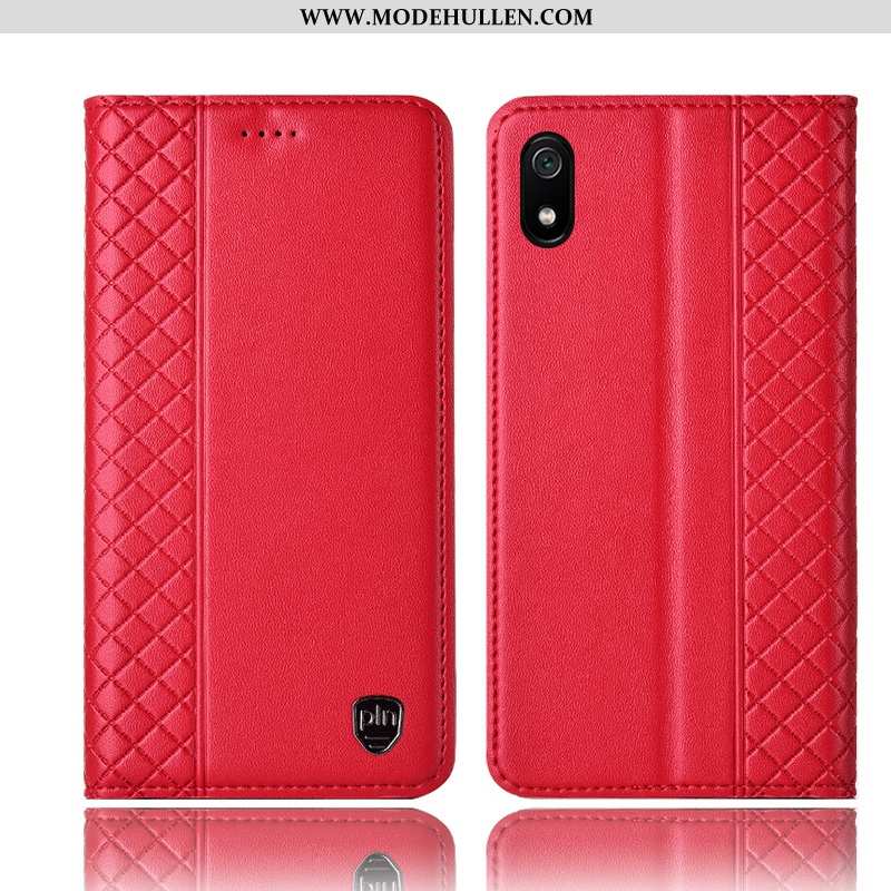Hülle Xiaomi Redmi 7a Schutz Echt Leder Handy Mini Jugend Case Rote