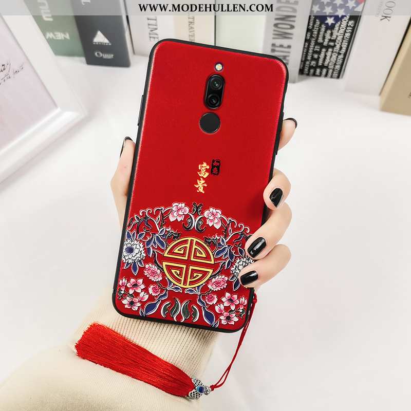 Hülle Xiaomi Redmi 8 Retro Trend Schwarz Netto Rot Prägung Totem Palast
