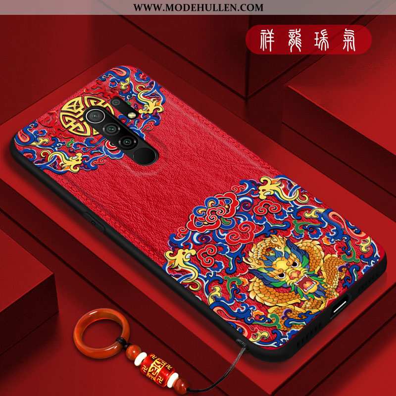 Hülle Xiaomi Redmi 9 Leder Muster Chinesische Art Neu Silikon Anti-sturz Schutz Rote