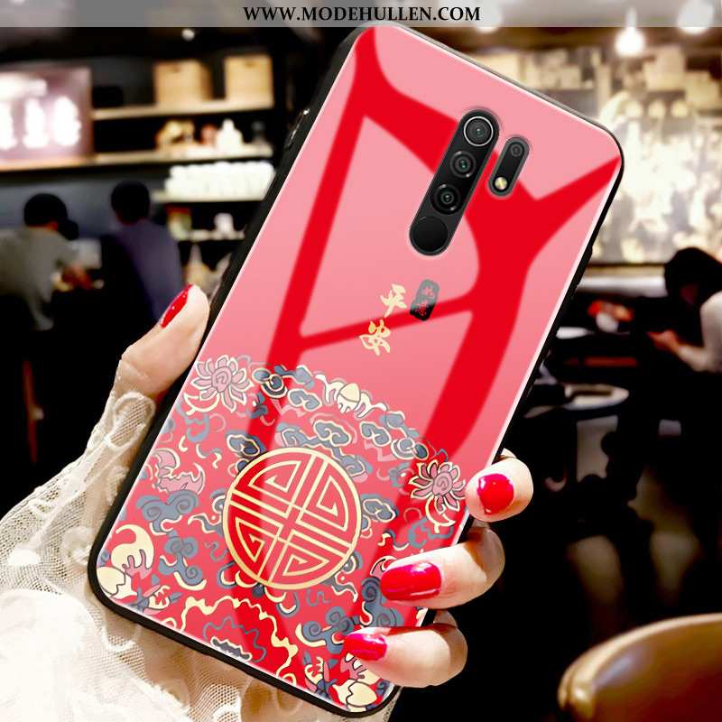 Hülle Xiaomi Redmi 9 Schutz Glas Palast Liebhaber Chinesische Art Anti-sturz Spiegel Rote