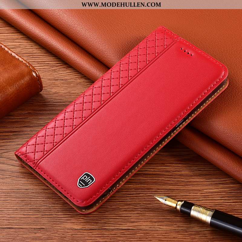 Hülle Xiaomi Redmi 9a Echt Leder Schutz Case Folio Mini Handy Rote