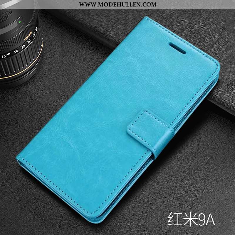 Hülle Xiaomi Redmi 9a Lederhülle Geldbörse Weiche Clamshell Handy Case Schutz Blau