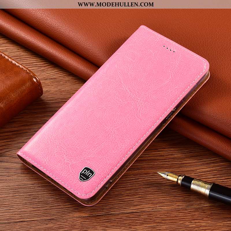 Hülle Xiaomi Redmi 9a Schutz Echt Leder Case Rosa Mini Rot