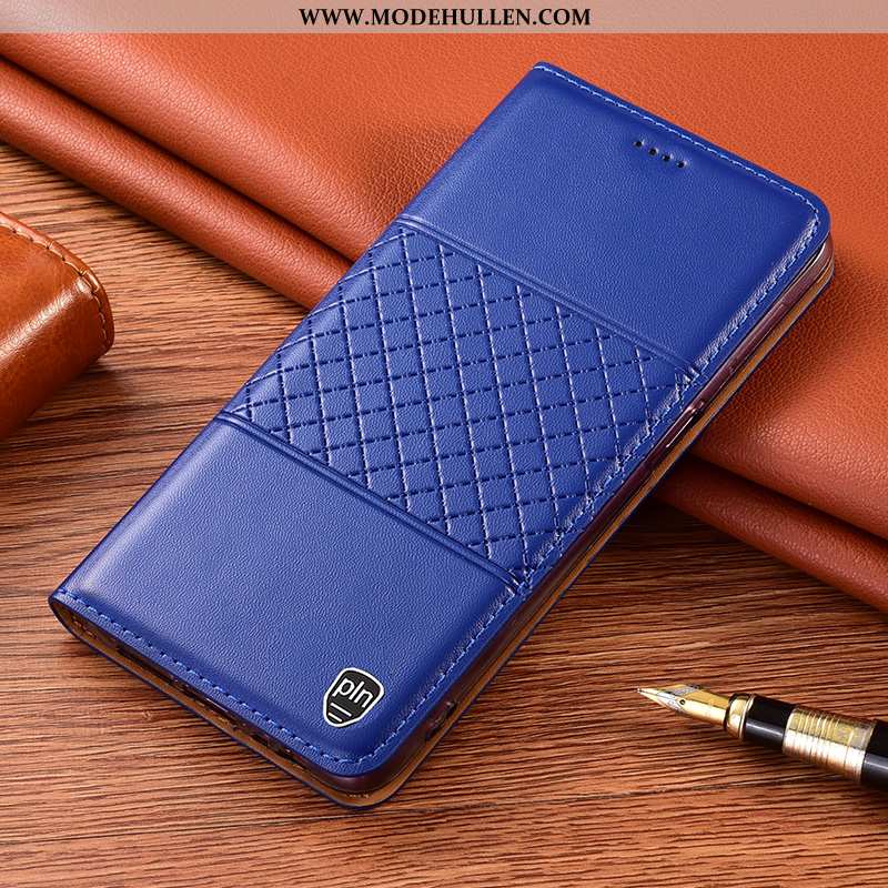 Hülle Xiaomi Redmi 9a Schutz Echt Leder Handy Case Mini Folio Blau
